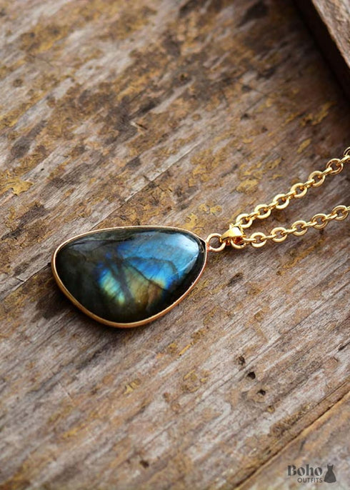 Boho Necklace, Labradorite and Gold Chain Emma